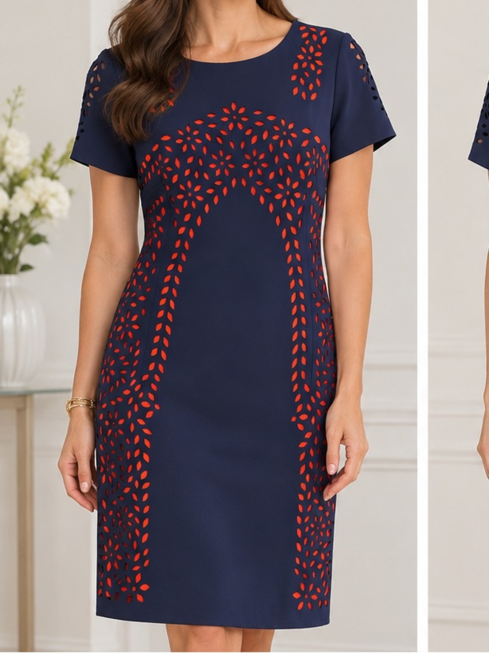 Navy & Red Short Sleeve Sheath Dress by NUE